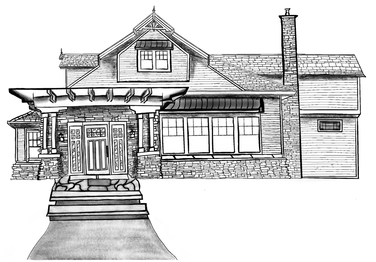 Detailed black and white custom portrait of a family home